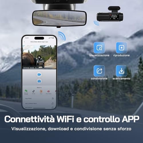 Dash Cam Auto 4K, Doppia WiFi Dashcam per Auto, Telecamera Auto 170° Grandangolo, Visione Notturna,G-Sensor, WDR, Monitor di Parcheggio, Registrazione in Loop