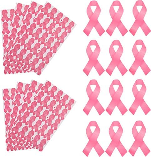 Llxieym 1.5 inch Pink Ribbon Stickers Breast Cancer Awareness Stickers (100)