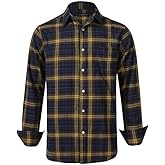 Double Pump Mens Flannel Shirts Cotton Long Sleeve Casual Regular Fit Button Down Plaid Shirts