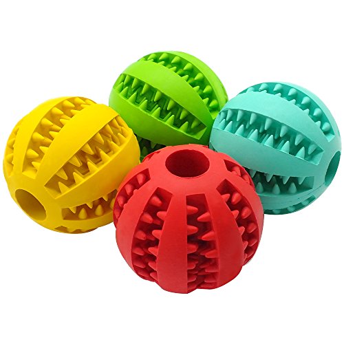 Pet Toy Ball for Dogs, Bite Resistant Soft Rubber Bouncy Ball Treat Ball Dog Toys, Tooth Cleaning Dog Chew Toy (Yellow)
