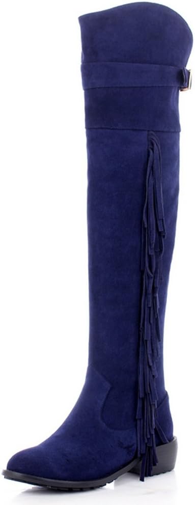 APHNUS Genuine Leather Over Knee Boots Tassels Boots