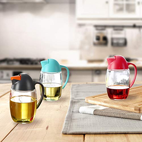 Olive Oil Dispenser Bottle with Automatic Cap 21oz Glass Oil and Vinegar Dispenser Bottle for Kitchen, No Drip Condiment Dispensing Cruet Container with Precise-Pour Spout Lovely Penguin Design - Thumbnail 6