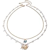 Layered Gold Seashell Necklace for Women Beach Jewelry, Shell Necklaces for Women Summer Jewelry Chunky Gold Necklaces Stack for Women Starfish Eye Pedent Figaro Chain Beach Necklace (Shell Necklaces 2)