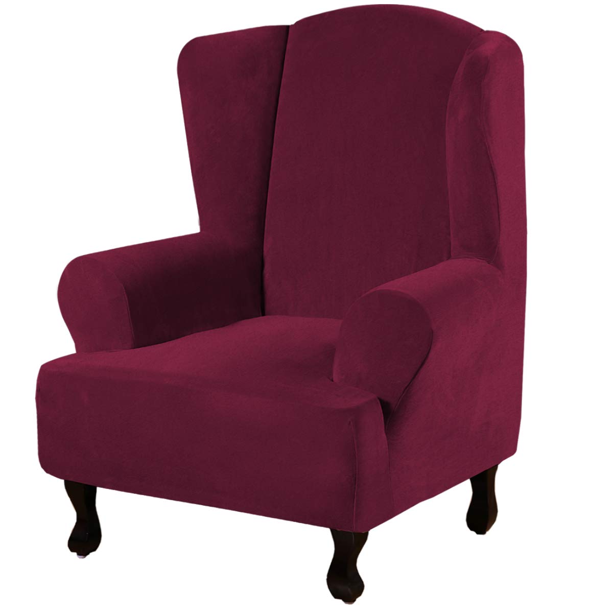 Photo 1 of H.VERSAILTEX Wingback Chair Covers Velvet Plush Wing Chair Slipcover 1 Piece High Stretch Wing Back Chair Slipcovers Sofa Cover Furniture Cover with Elastic Bottom, Burgundy