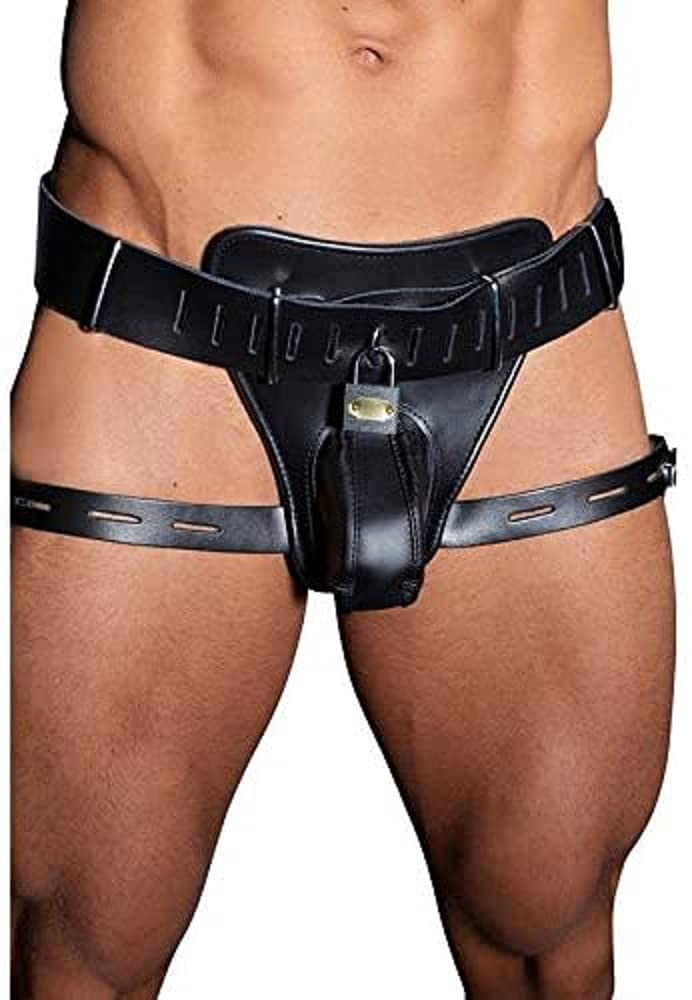 Zado Leather Chastity String, Black, Large/X-Large
