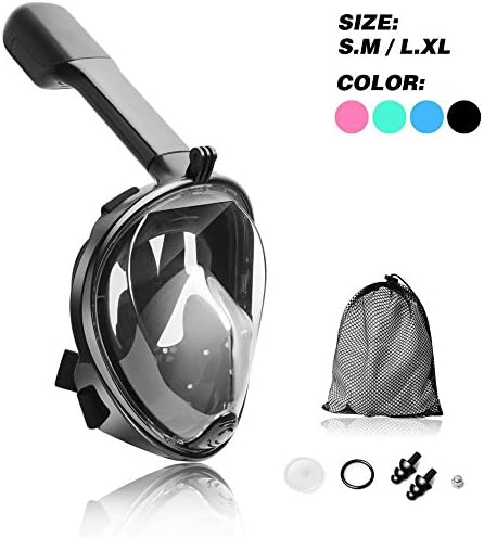 Seaview 180° GoPro Compatible Snorkel Mask- Panoramic Full Face Design. See More With Larger Viewing Area Than Traditional Masks. Prevents Gag Reflex with Tubeless Design (Black, Large/Extra Large)