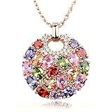 Bohemian Style Rose Gold Plated Round Pendant Necklace With Sparkling Multi Color Cubic Zirconia WOSTU