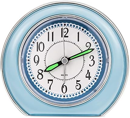 Super Silent Analog Alarm Clock,Non Ticking Analog Alarm Clock with Nightlight Function,Simple to Set Clocks,Super Silent Alarm Clock with Snooze,Battery Powered,Small(blue)