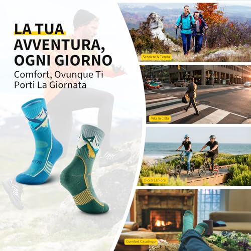CAMBIVO Trekking Merino Wool Socks Men Women Anti Blister Sports Socks Running Breathable Socks for Hiking, Running, Mountain, Cycling, Work, Sport and Fashion, 2 Pairs
