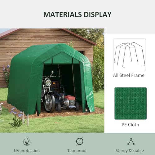 Outsunny 8'x6' Outdoor Storage Shelter with Rollup & Zipper Door, Heavy Duty Carport Shed for Motorcycle Garden Storage, Green