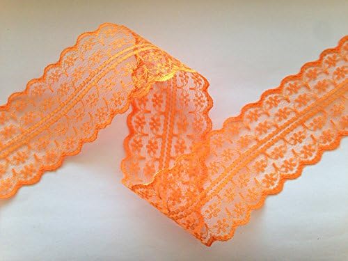 Sparkles Gems Vintage Style Lace Ribbon Trimming Bridal Wedding Scalloped Edge 47mm (Orange)