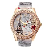 Hotsale! Wensltd Classy Tower Pattern Leather Band Analog Quartz Vogue Wrist Watch (Gray)