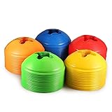 50 Counts Kevenz Thicker Soft Soccer Discs Cones Sets (Yellow Red Green Blue Orange Field Cone Markers)