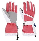 Simplicity Women's Waterproof 3M Thinsulate Winter Ski Gloves,Grey White Rose,S