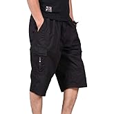 XinnanDe Mens Below Knee 3/4 Long Cargo Shorts Elastic Relaxed Fit Cotton Casual Twill Capri Pant