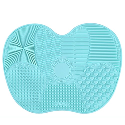 LYNN Silicone Makeup Brush Cleaning Mat, Makeup Brush Cleaner,Makeup Brush Cleaner Pad,Cosmetic Brush Cleaning Mat Portable Washing Tool Scrubber with Suction Cup(Mint Green) (Mint Green-Big Size)