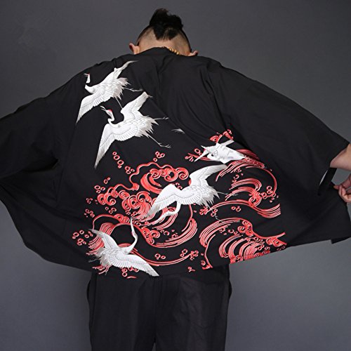 LifeHe Men's Women Kimono Cardigan Japanese Jackets Shirts (Black B, XL)