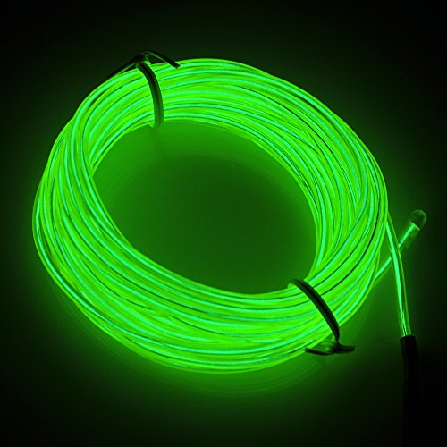 Lychee Neon Glowing Strobing Electroluminescent Light El Wire w/ Battery Pack for Parties, Halloween Decoration (15ft, Green)