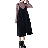 chouyatou Women's Loose Corduroy Spaghetti Strap Overall Dress A Line Flare Pinafore Midi Jumper Dress
