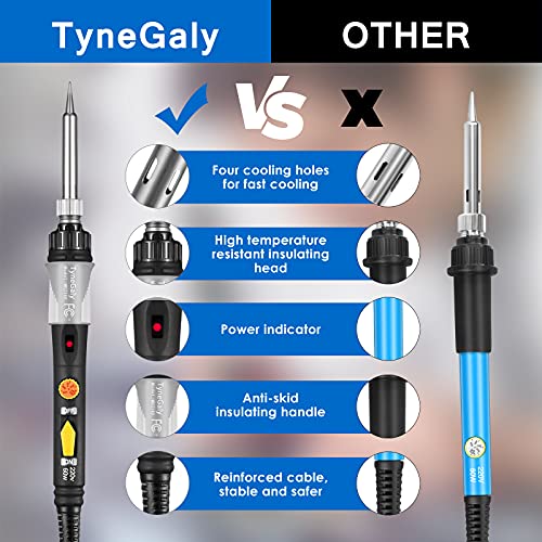 Saldatore a stagno, TyneGaly Saldatore Kit 60W con interruttore ON/OFF, Temperatura Regolabile 200~450℃, Saldatore per Precisione Saldatura, 5 Pezzi Punte, Filo per Saldatura