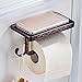 Leyden Bronze Toilet Paper Holder, Oil Rubbed Bronze Roll Paper Rack with Phone Shelf Wall Mounted Bathroom and Hook Carving Antique