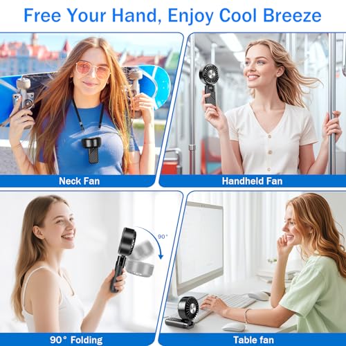 Feebee Portable Fan, Mini USB Hand Fan Small Portable Rechargeable Pocket Fan 5 Speed, 4000 mAh, Outdoor Battery Hand Fan for Office, Travel, Makeup, Camping (Black)