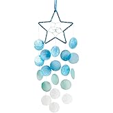 Liyujuping Hanging Wind Chimes for Outside Decoration,Balcony Garden Decor of Star Shaped Capiz Shell Wind Chime,Coastal Style Decor for Indoor/Outdoors,Great Gift for Women (Blue)