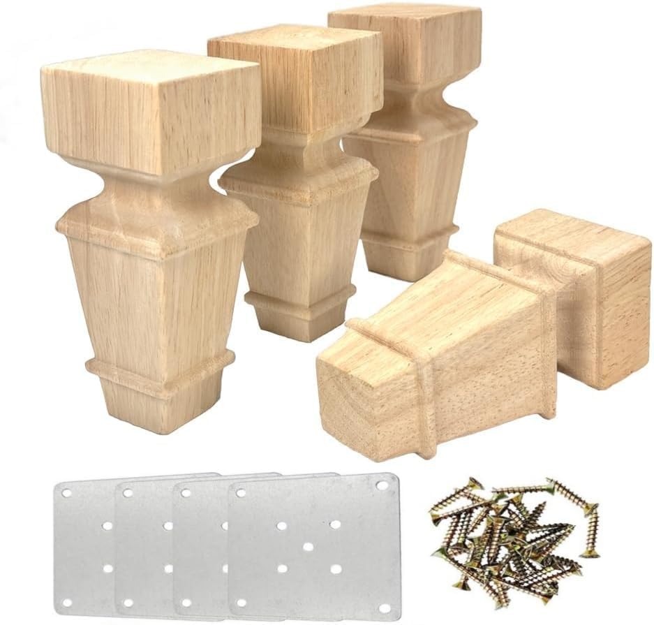 Mysummer 4PCS 2 Inch Wooden Unpainted Furniture Legs with Mounting Plates Screws Solid Wood Furniture Feet Replacement for Couch Cabinet Sofa Dresser Ottoman TV Stand Bed Home (15cm/6inch)