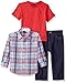 Nautica Baby Boys' Long Sleeve Woven Shirt, Tee, and Denim Pant Set, Guava, 24 Months