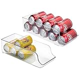 mDesign Large Standing Pop/Soda Can Dispenser Storage Organizer Bin for Kitchen Pantry, Countertops, Cabinets, Refrigerator - Compact Horizontal Holder - BPA Free, Food Safe Plastic, Pack of 2, Clear