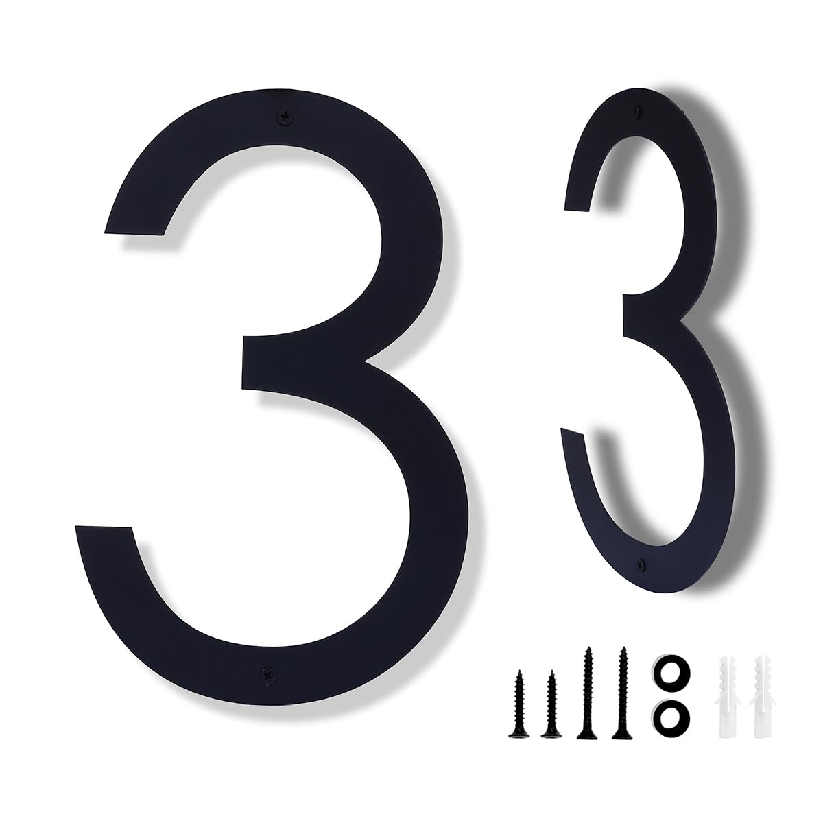Photo 1 of 12 Inch Modern Metal Black House Numbers for Outside - Floating Address Number 3 With Nail Kit for Door