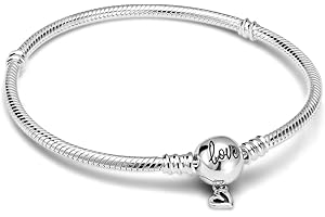 Parmuz Charm Bracelet For Woman 925 Sterling Silver Basic heart clasp Iconic Moments Snake Chain Bracelet Gift for Teen Girls Men Mother Daughter…