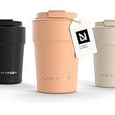 LARS NYSØM Thermo Coffee Mug to go 13oz | Travel Mug 0.38 Liter with Insulation | Leak Proof Stainless Steel Thermal Tumbler for Coffee and Tea on the Go (Creamy Peach, 12.9oz)
