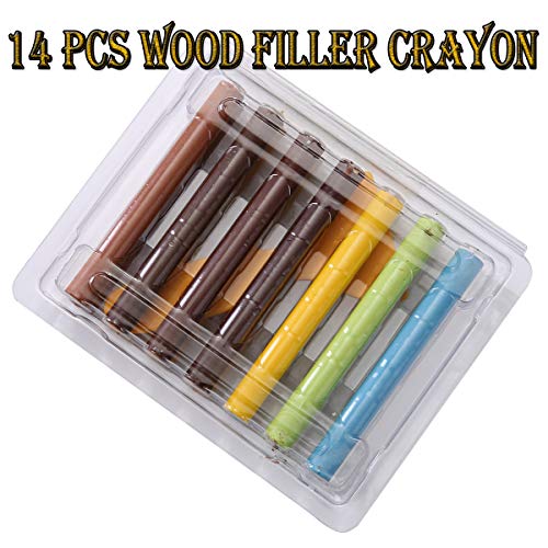 Wood Filler Sticks Furniture Wax Crayons, 14 Colors+1 Scraper Wood