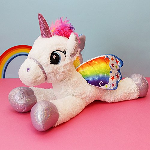 The Magic Toy Shop 18" Large Rainbow Winged Unicorn Kids Stuffed Cuddly
