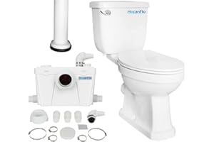 HOCANFLO White Macerating Upflush Toilet for Basement, 2 piece Toilet with Elongated Bowl,Toilet Tank with Front Flush Valves,500 Watt Macerating Pump with 4 Water Inltes for Kitchen Sink, Bathroom, Laundry