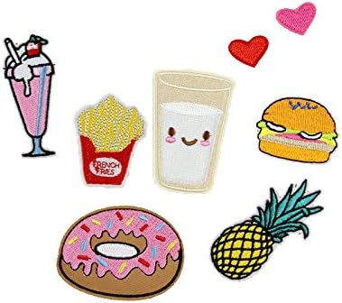 8 Pcs Cartoon Patches Pineapple Burger Fruits Iron On Embroidered Motif Applique Decoration Patches DIY Sew on Patch for Jeans Clothing Bag
