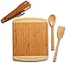 Bamboo Cutting Board Housewarming Gift Set - With Bonus 3-Piece Cooking Utensils - Wooden Spoon, Salad Tongs and Wood Spatula - Mother's Day, Wedding & Kitchen Gadgets Gift Idea