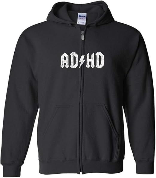 Amazon.com: ADHD #2 (AC DC) Logo Parody Distressed Vintage Zipper ...