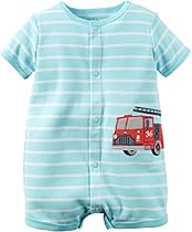 Carter's Baby Boys' Snap-Up Cotton Romper (3 Months, Blue/Firetruck)