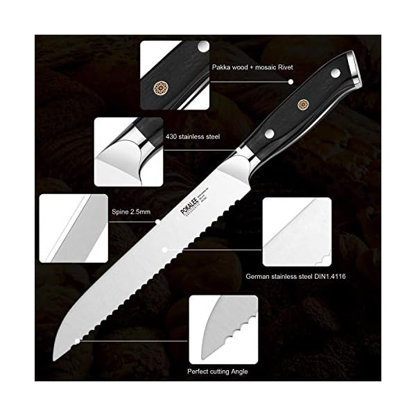 POKALEE Sharp Bread Knife 8 Inch Serrated Slicer Kitchen Knife with