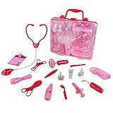Doctor Kit Playset Medical Kit Equipment Nurse Carry Case, Fajiabao Toy Pretend and Play Set Stethoscope with Light and Sounds Gift for Girls Kids Toddlers over 3 years ,Pink