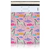 100 10x13 Pink Unicorn Poly Mailers Shipping Envelopes Bags with Custom Designer Printed Boutique Pattern and Self Seal Adhesive Strip - Large Heavy Duty Waterproof 2.5Mil Bulk Combo