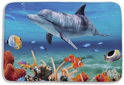 Multi Patterns 3D Printed Anti-slip Bath Rugs Anti-bacterial Soft Bathroom Mat Bathroom Carpet for Kids Safety with Memory Foam Fabric 15.7 x 23.6inches (#5)