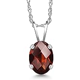 Gem Stone King 1.00 Ct Oval Checkerboard Red Garnet 14K White Gold Pendant with Chain