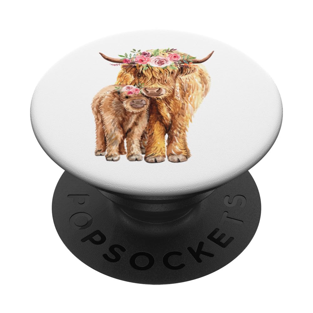 PopSockets Cute Highland Cow Face - Scottish Cow PopSockets PopGrip: Swappable Grip for Phones & Tablets
