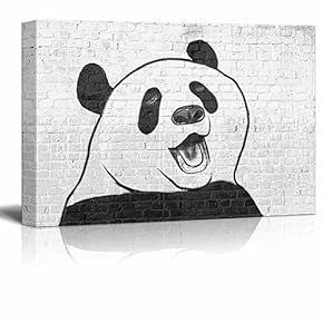 Canvas Wall Art - Panda Drawing on Brick Wall - Gallery Wrap Modern Home Art | Ready to Hang - 12x18 inches