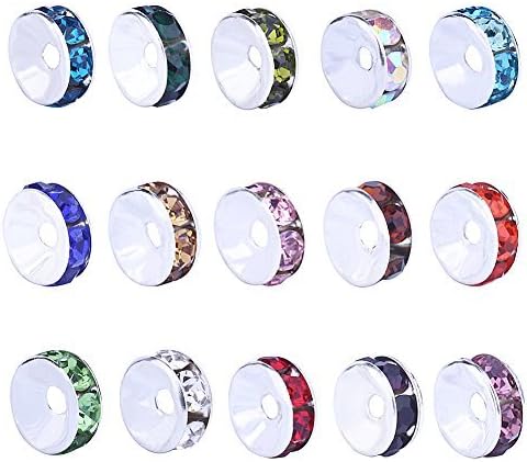 HYBEADS 15 ColorsX30Piece Each 8mm Silver Plated Crystal Rondelle Bead With Container Box Set