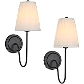 Electro bp; Elegant Single Wall Sconces White Pleated Fabric Lamp Shades with Black Curved Metal Arm Silk Cover Wall Lighting