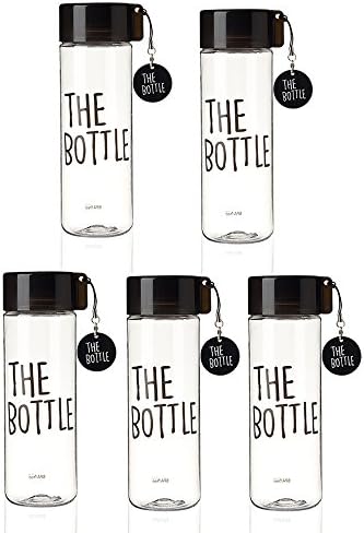 KOMAX The Bottle Transparent Bucket Pail Water Bottle BPA Free Non-Toxic 550ml - 18oz 5 pcs set (Black)